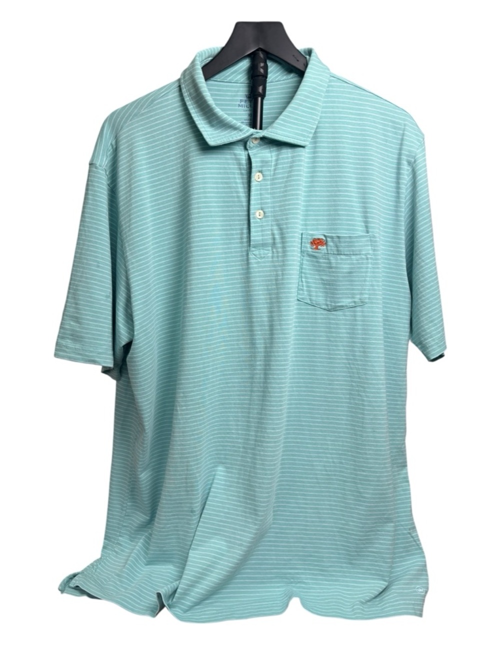 Peter Millar Men's XL Mint Green & White Striped Polo Shirt with Chest Pocket - Picture 2 of 8